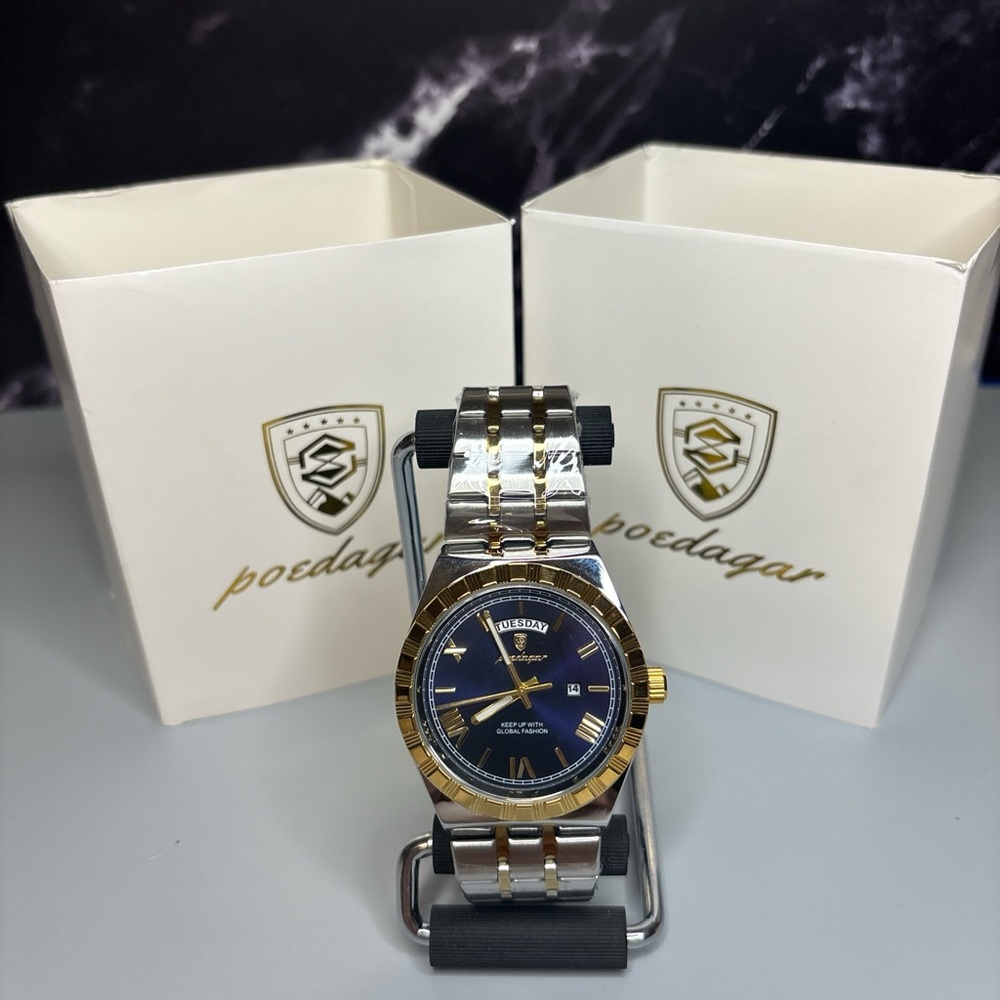 Poedagar Men's Two-Tone Watch with Blue Dial